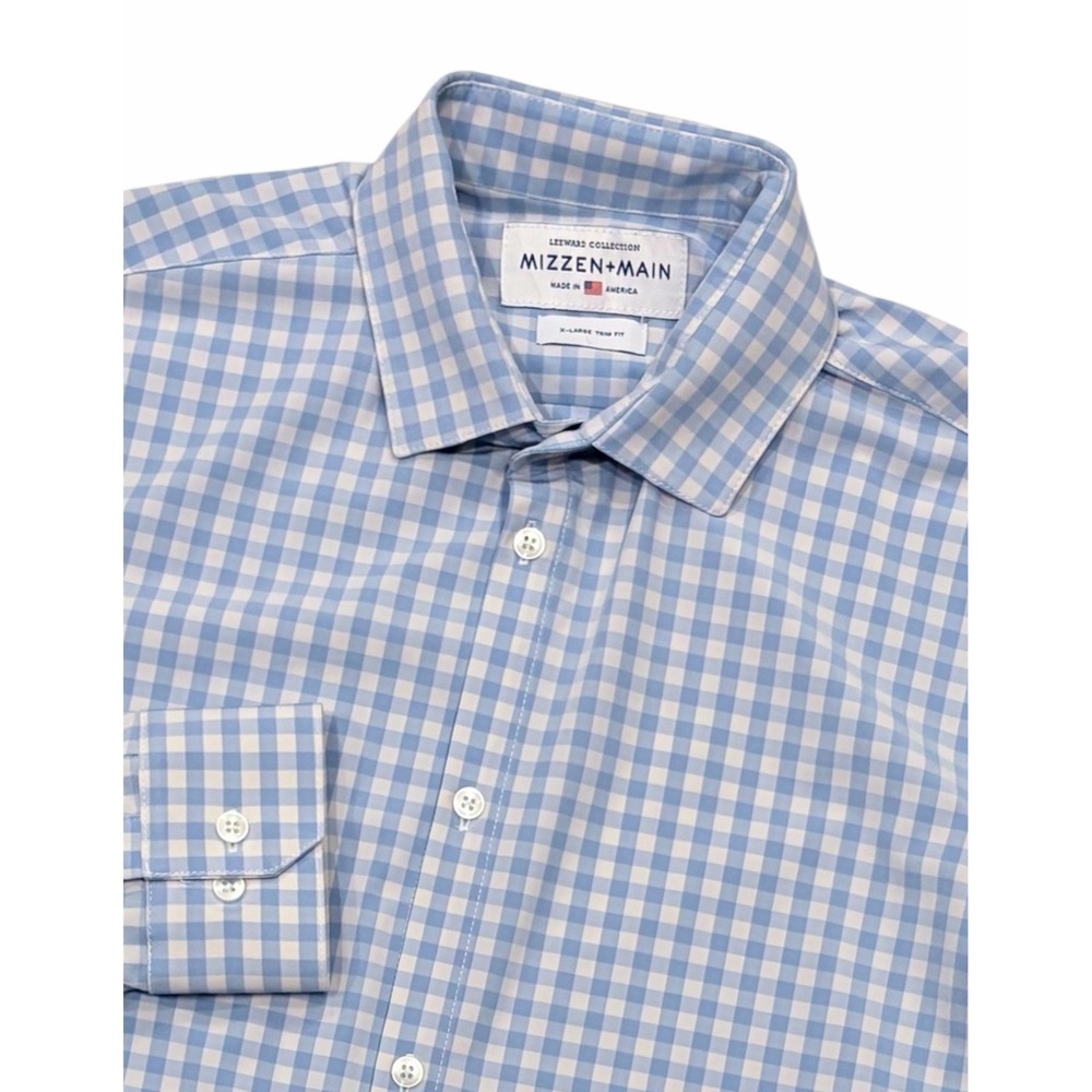 Mizzen+Main Mens XL Leeward Trim Fit Performance Gingham Stretch Shirt Blue